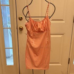Orange Gingham Spaghetti Strap Dress